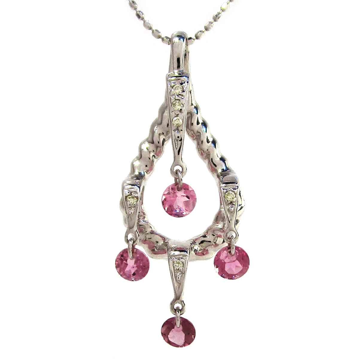 レディースネックレス ピンク石ダイヤ K18WG トップW13*H31.5mm - TAK2500041