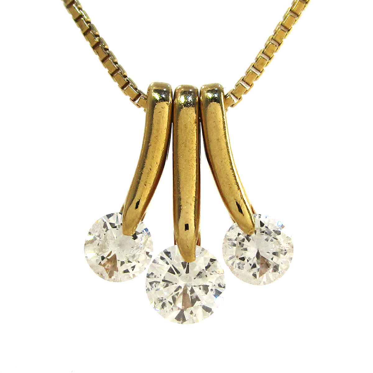 レディースネックレス ダイヤ３ポイント K18 トップW5*H15mm(最長1つ) - TAK2500142