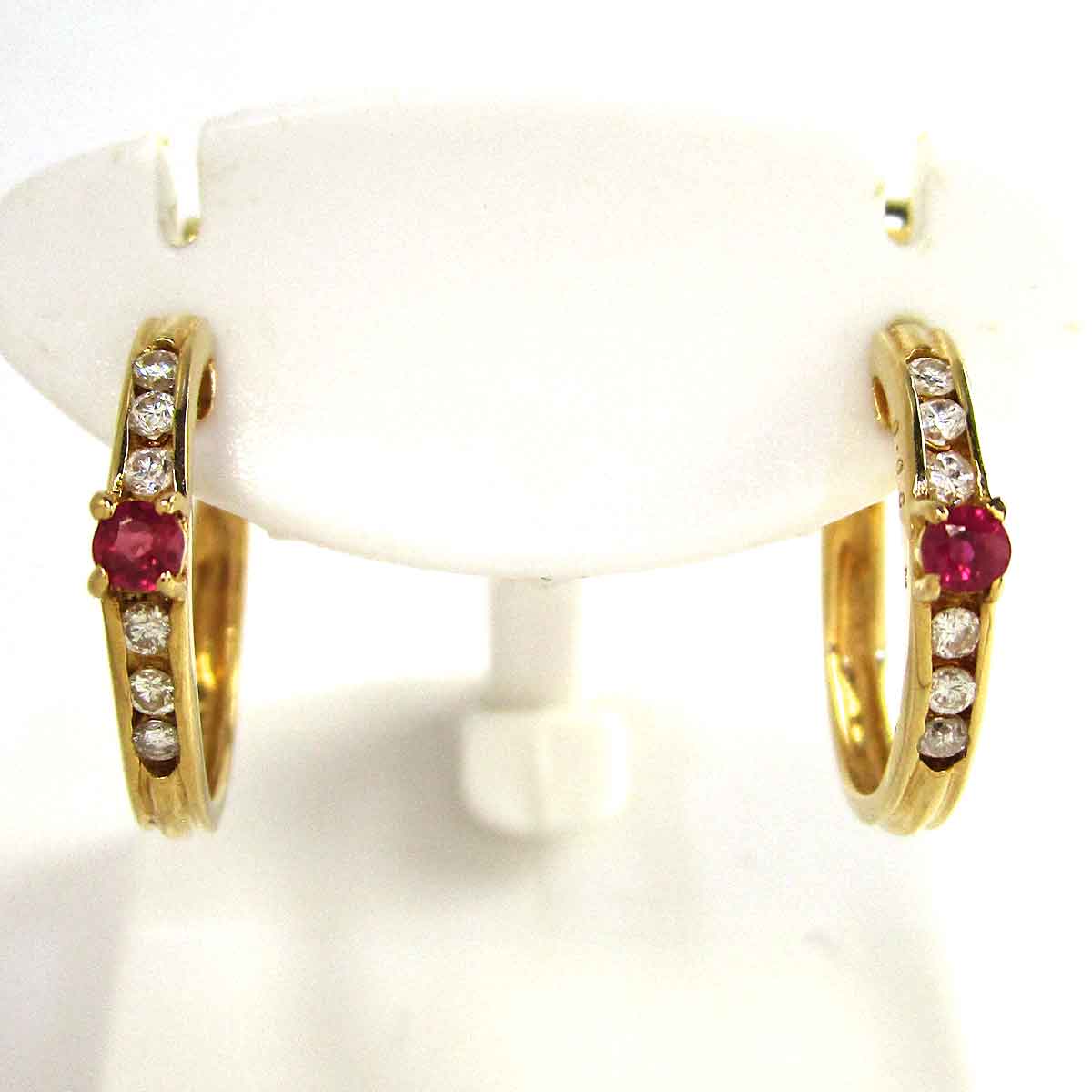 ピアス ルビーダイヤ K18 径約15mm 幅2mm - TAK2600021