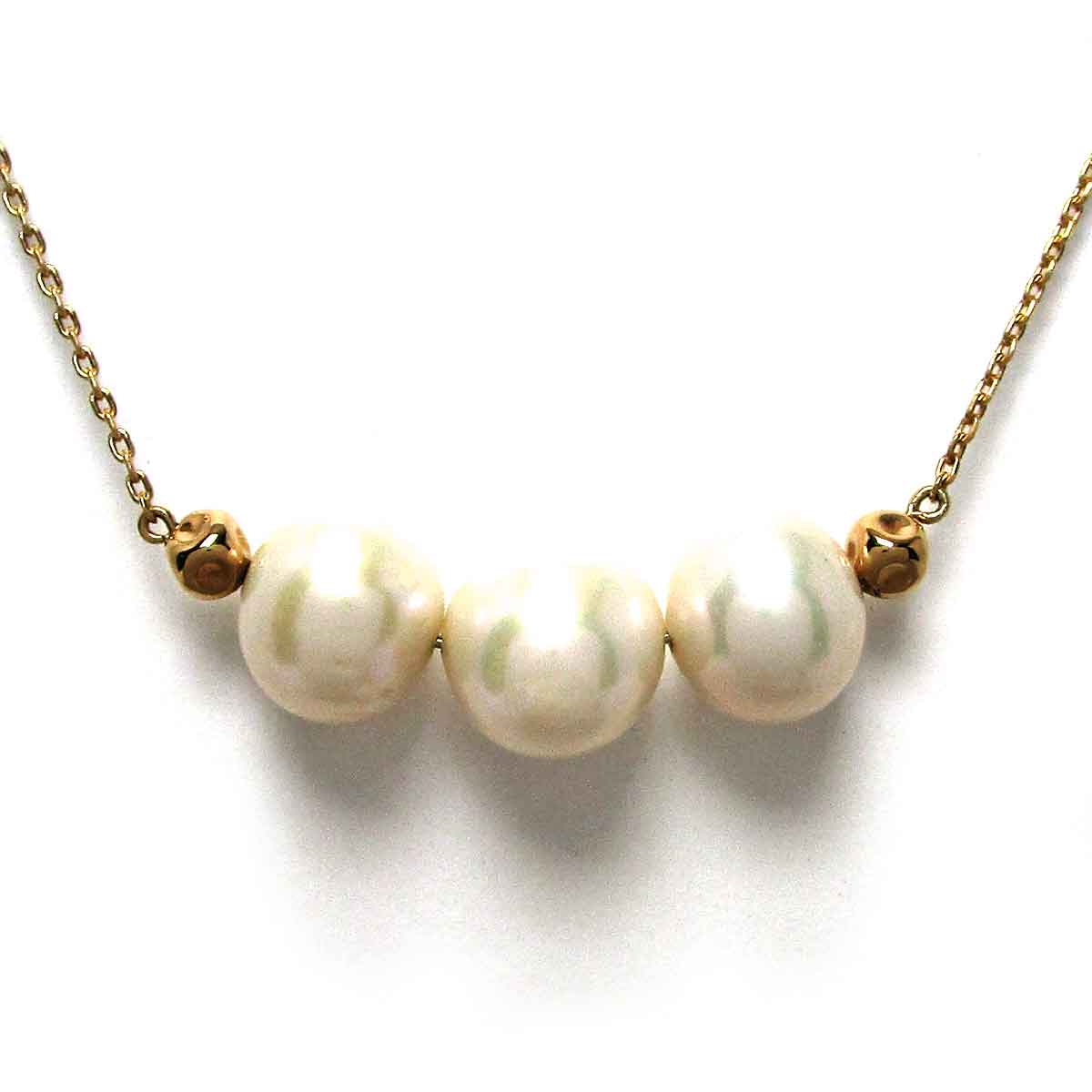 レディースネックレス パール3連 K18 トップW37*H14mm