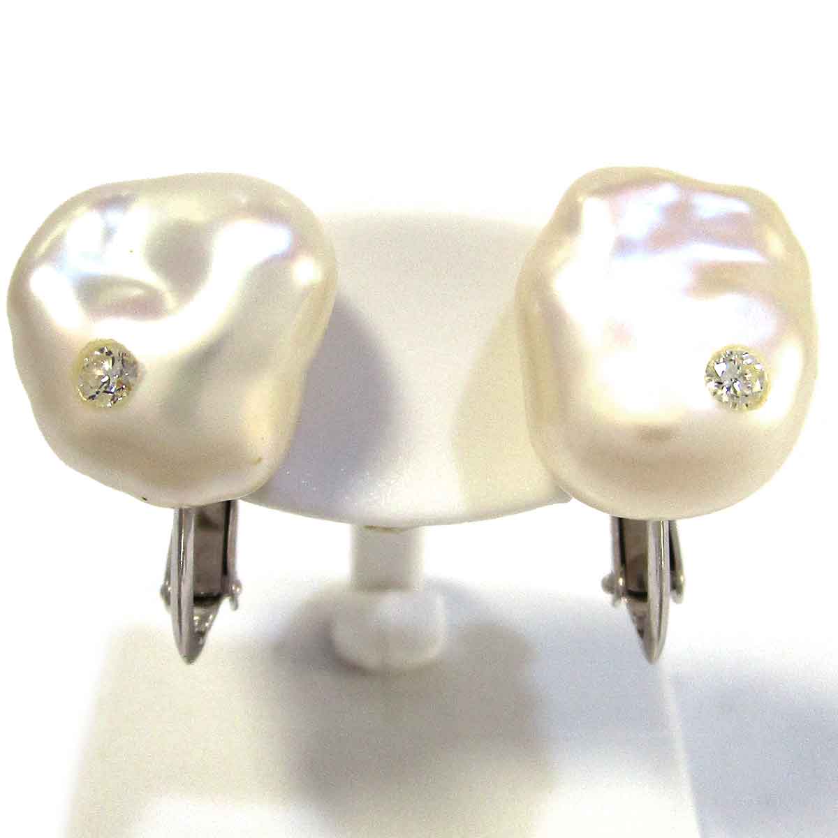 イヤリング バロックパール ダイヤ K18WG W12*H13mm - TAN2300218