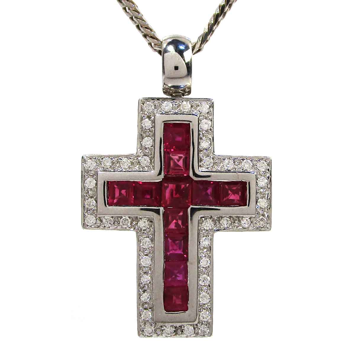 ネックレス クロスモチーフ（ルビーダイヤ） K18WG トップW22.5*H36mm