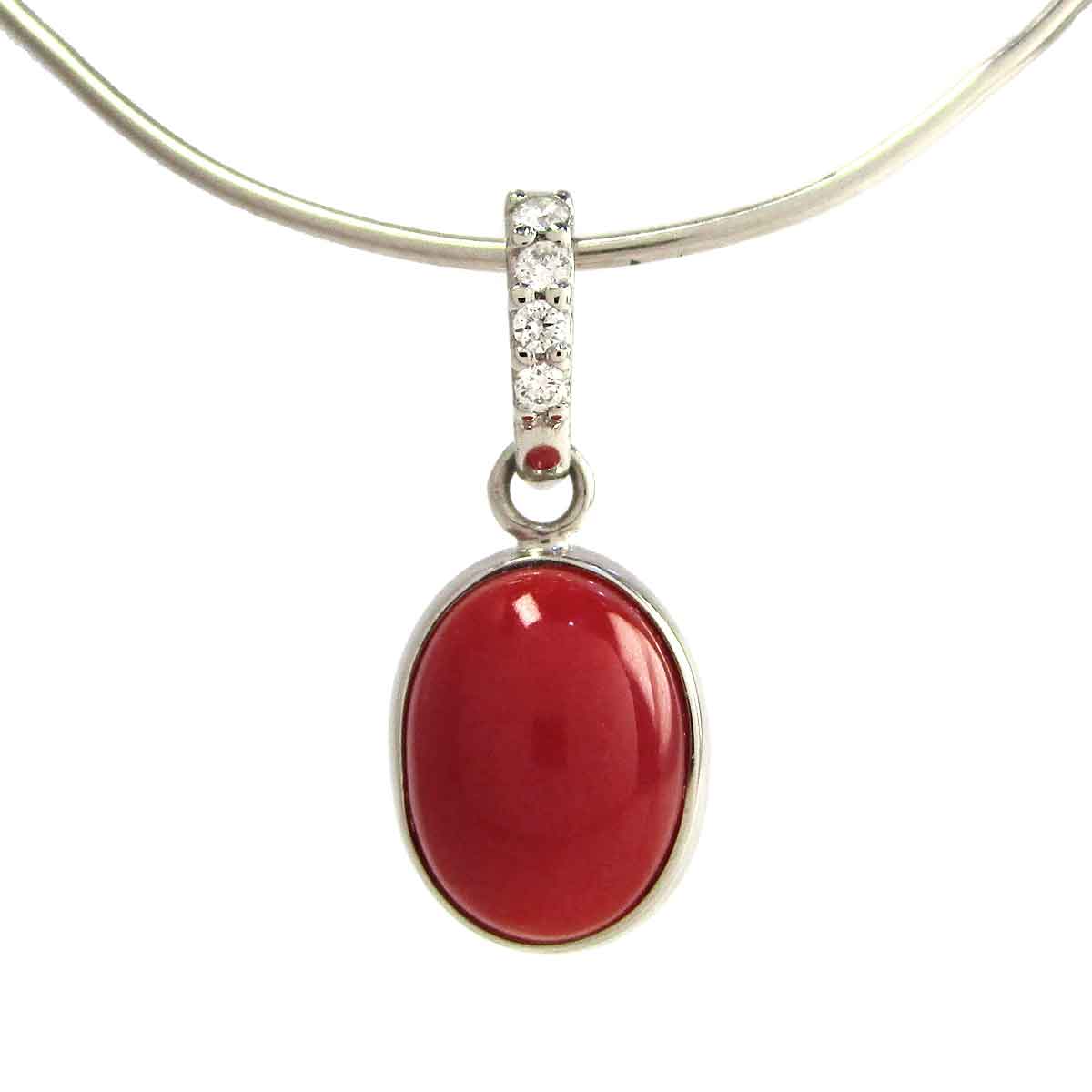 レディースペンダント サンゴダイヤ Pt950 W7.5*H17.5mm(バチカン穴2*3mm) - TAN2600014