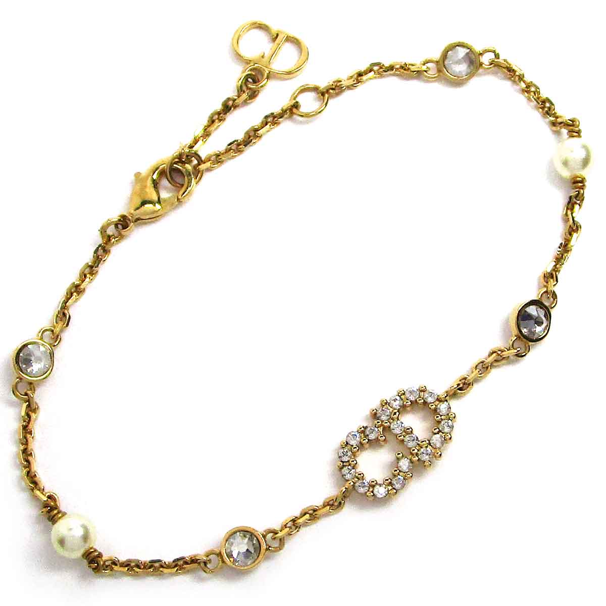 クリスチャン・ディオール クレーヌ　ディー　リュヌ ＣＤラインストーン×フェイクパールブレスレット - TAN2600019