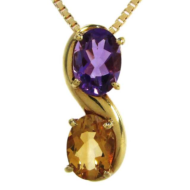 レディースネックレス アメジスト シトリン K18 トップW6.6*H17mm - TAK2200609