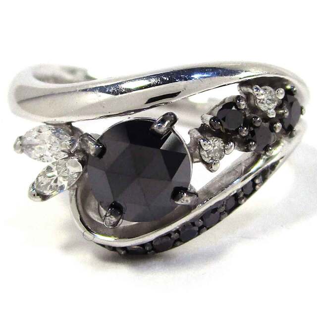 レディースリング ブラックダイヤ/ダイヤ K18WG 12号 - TAK2200645