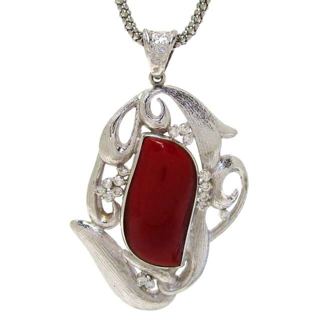 レディースネックレス サンゴダイヤ Pt850/Pt900 トップW31.5*H50mm(バチカン含) - TAK2300158