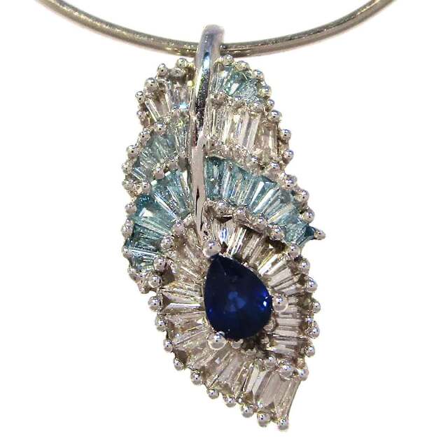 レディースペンダント サファイヤダイヤ/リーフモチーフ K18WG W9.5*H20.2mm(穴1.5*5mm) - TAK2300617