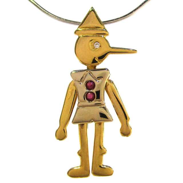 レディースペンダント ピノキオモチーフ（ダイヤモンド／色石） 750YG W16*H33mm(穴2*5mm) - TAK2300939