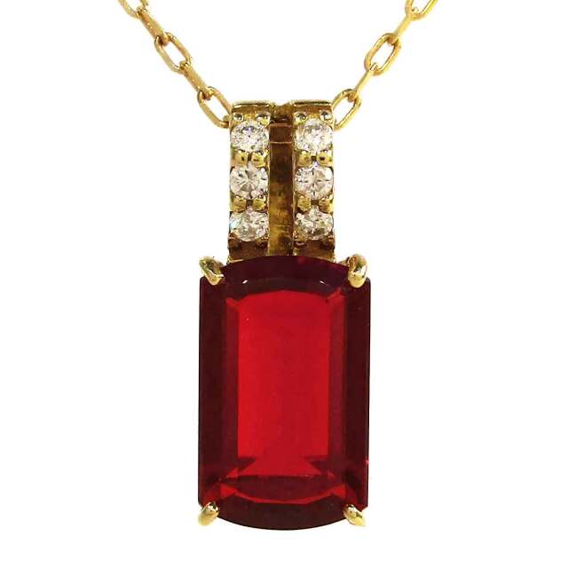 レディースネックレス 赤系色石/ダイヤ K18 トップW6.1*H15.5mm - TAK2400220