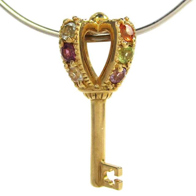 レディースペンダント 鍵モチーフ(色石カクテル) K18 W10*H20mm(穴1.5*2mm) - TAK2400332