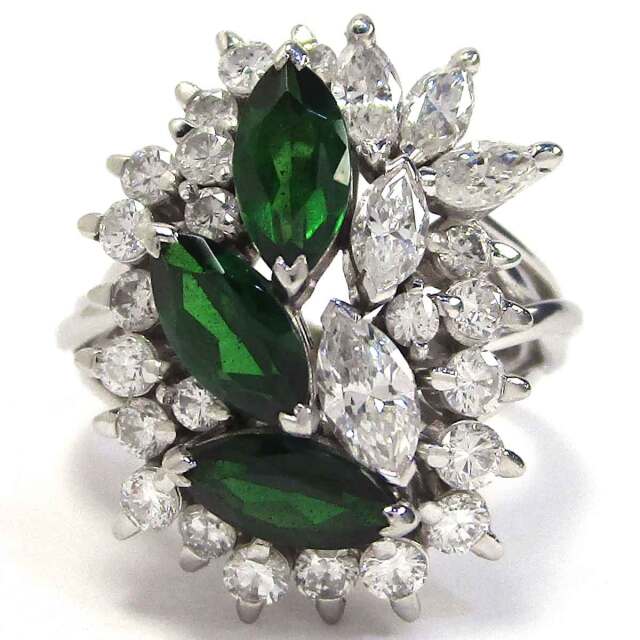 レディースリング グリーンガーネットダイヤ Pt900 9.5号 - TAK2500557