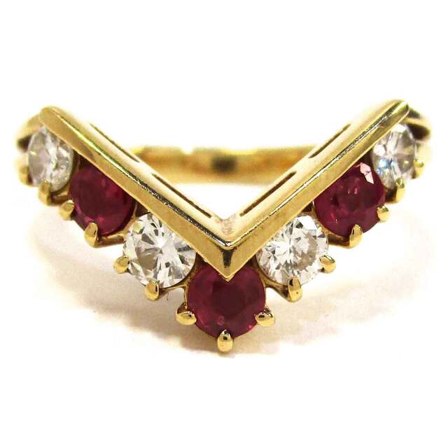 レディースリング V字型（ルビーダイヤ） K18 約14号 - TAK2500980