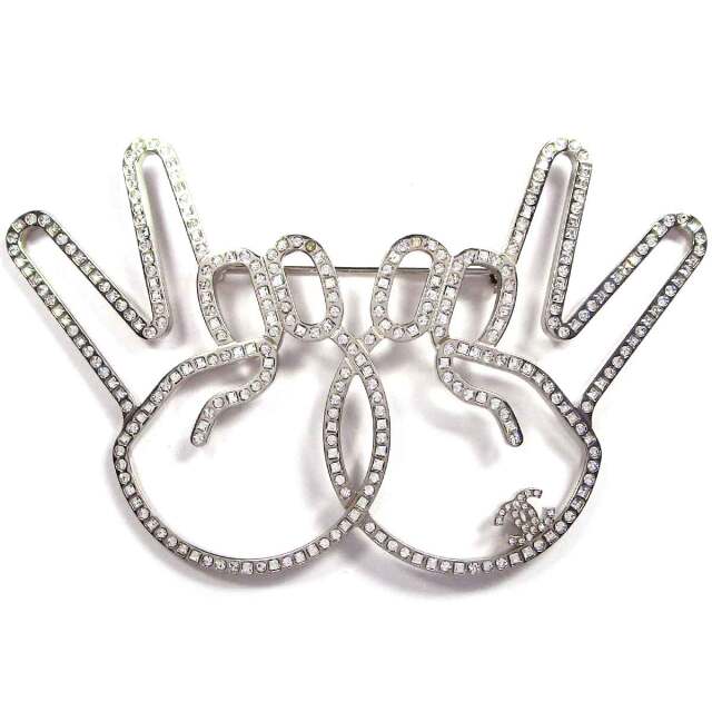 シャネル B16K ダブルピースラインストーンブローチ - TAK2600148