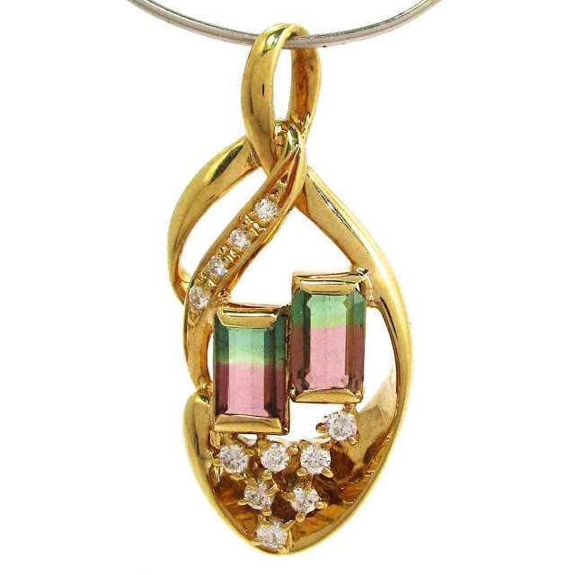 レディースペンダント トルマリン(バイカラー）ダイヤ K18 W14.5*H31mm(穴3*4mm) - TAK2600264