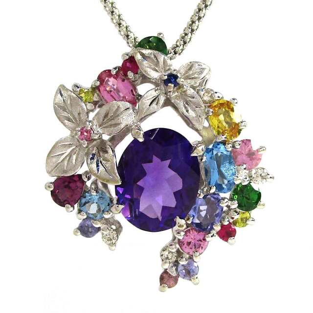レディースネックレス アメジストダイヤ マルチカラー色石 K18WG トップW22.5*H25.5mm - TAK2600287