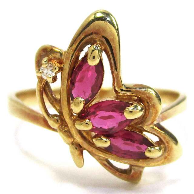 レディースリング 赤色石×ダイヤ K18 約12号 - TAN2500123