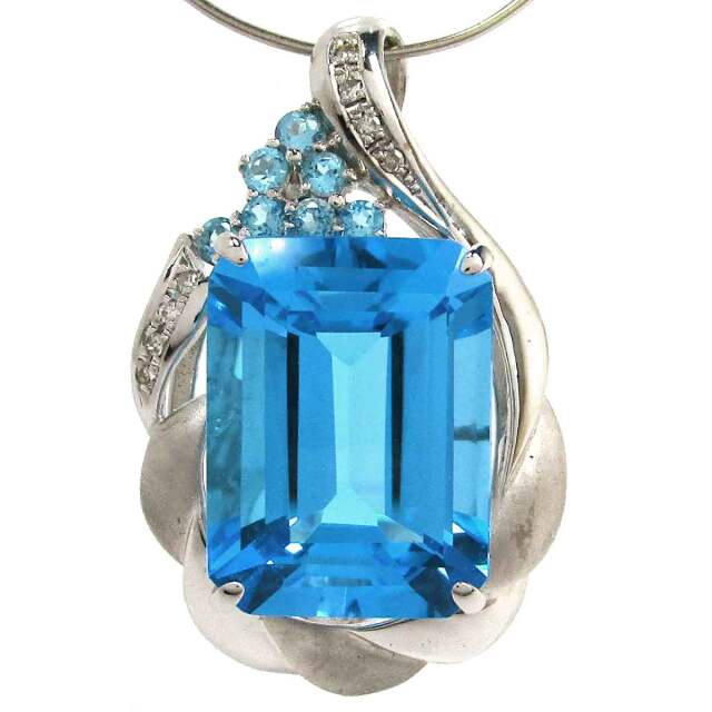 レディースペンダント ブルートパーズ/ダイヤ K14WG W24.3*H38mm(穴3.5*5.5mm) - TAN2500165