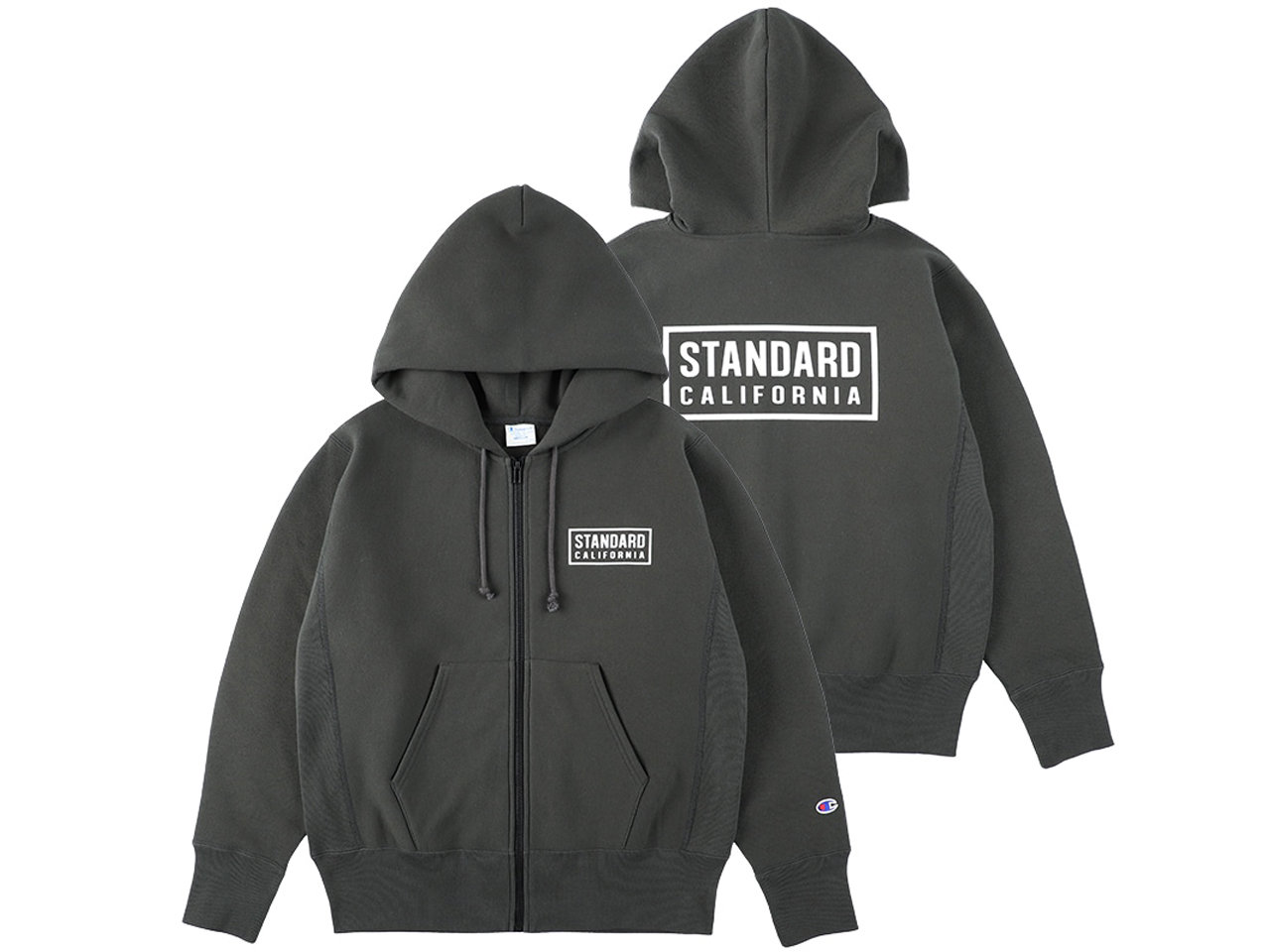 【送料無料】CHAMPION FOR STANDARD CALIFORNIA EXCLUSIVE ZIP HOOD SWEAT CHARCOAL