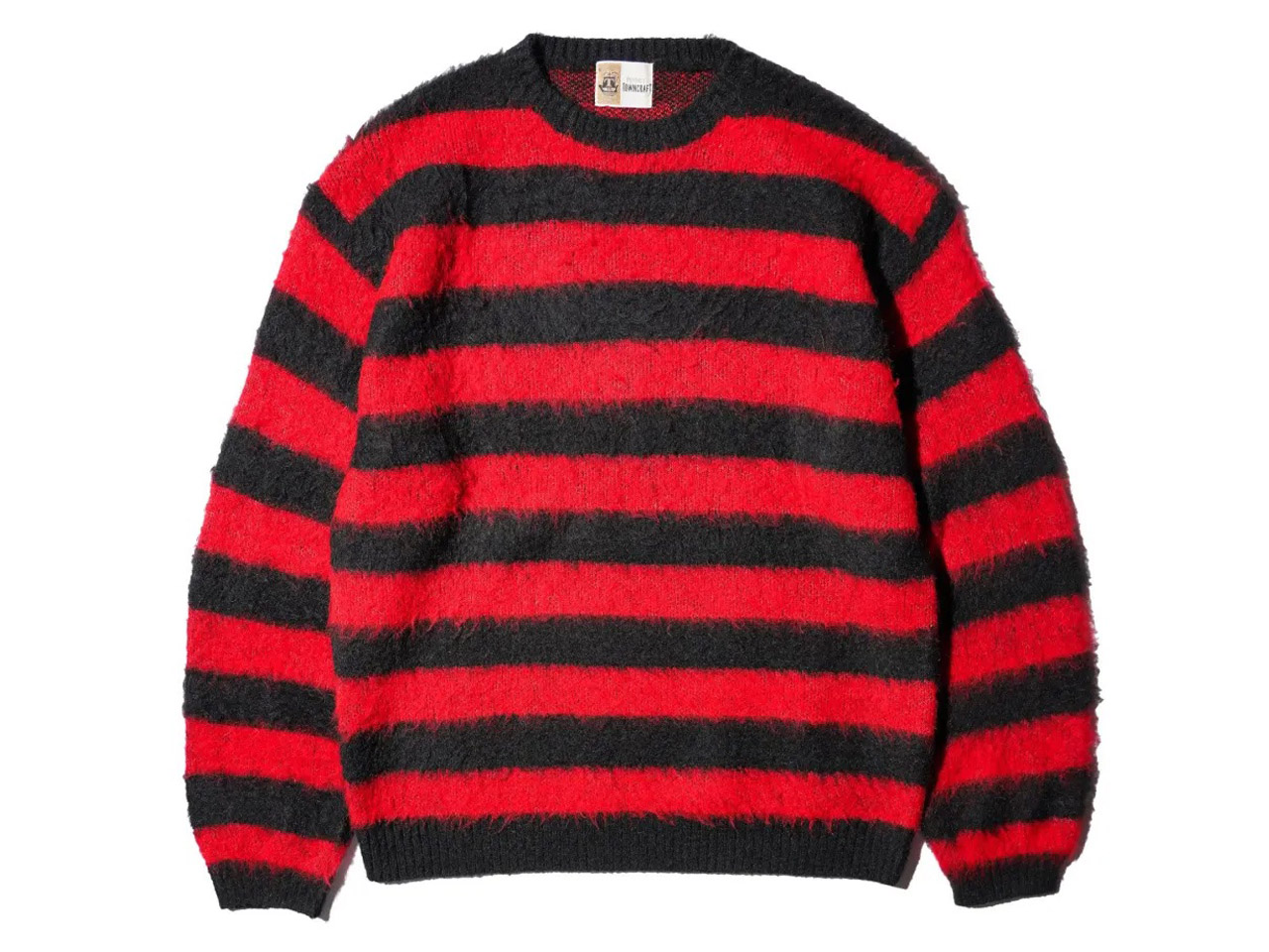 【送料無料】TOWNCRAFT MOHAIR SHAGGY BORDER CREW SWEATER RED