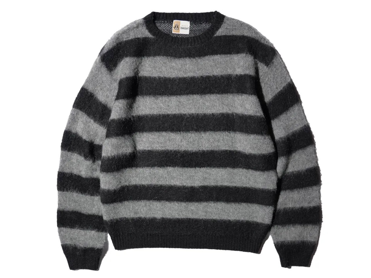 【送料無料】TOWNCRAFT MOHAIR SHAGGY BORDER CREW SWEATER GRAY