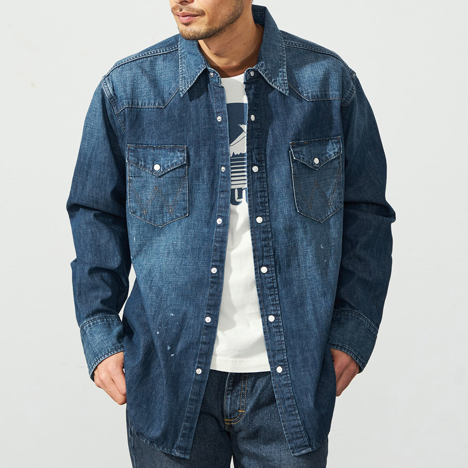 【送料無料】Wrangler US ORIGINAL 27MW WESTERN DENIM SHIRT USED INDIGO