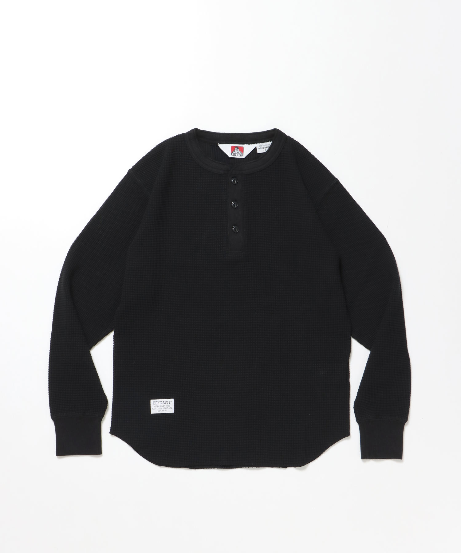 BEN DAVIS WAFFLE L/S HENLEY BLACK