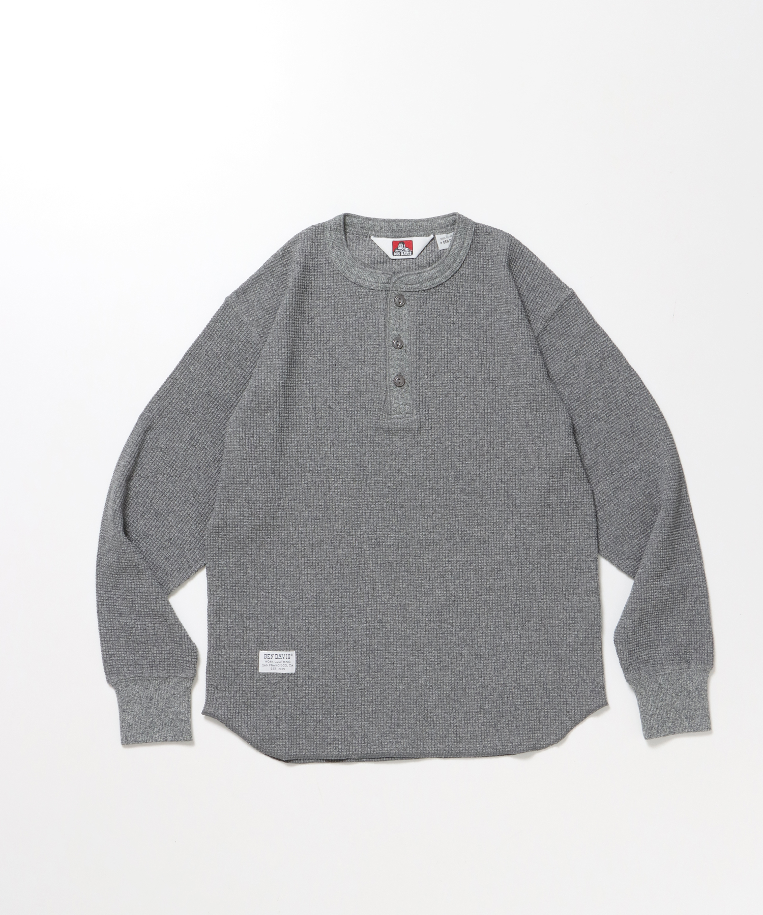 BEN DAVIS WAFFLE L/S HENLEY MIX GRAY
