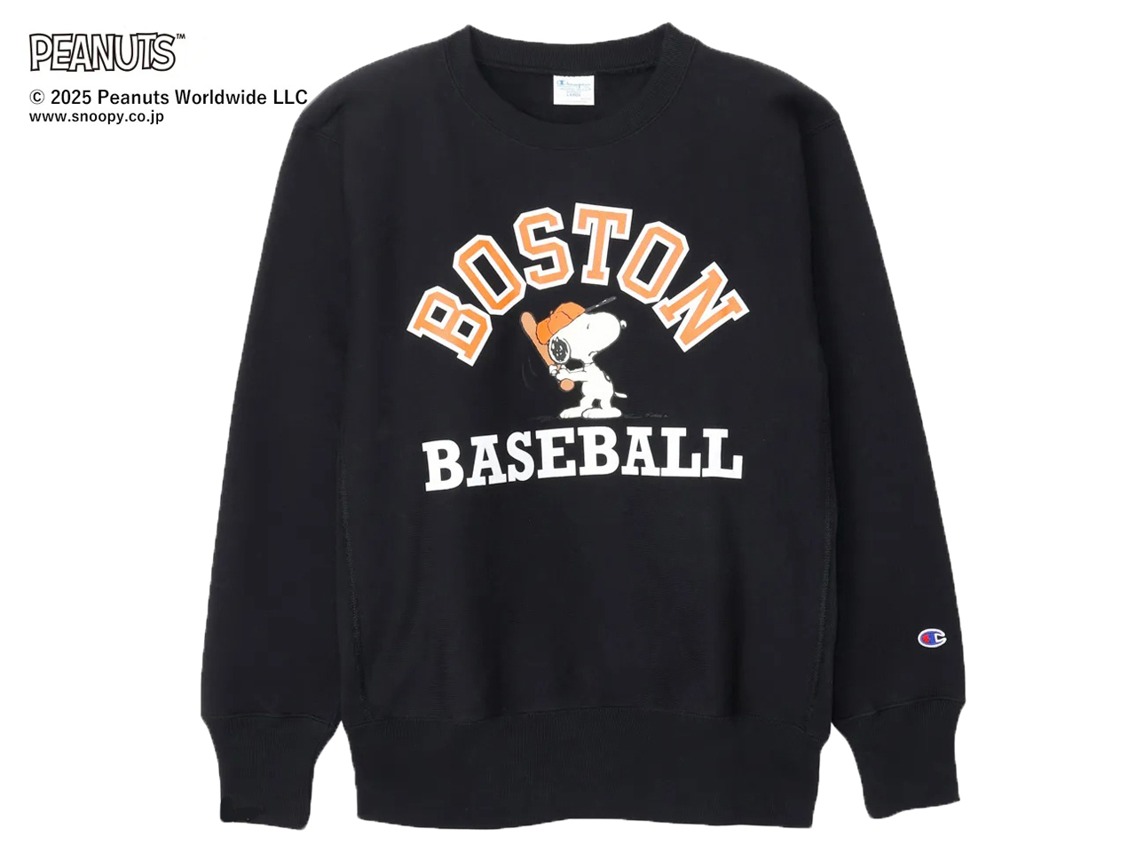 【送料無料】PEANUTS × Champion REVERSE WEAVE CREW NECK SWEAT 70's 11.5oz MODEL BLACK