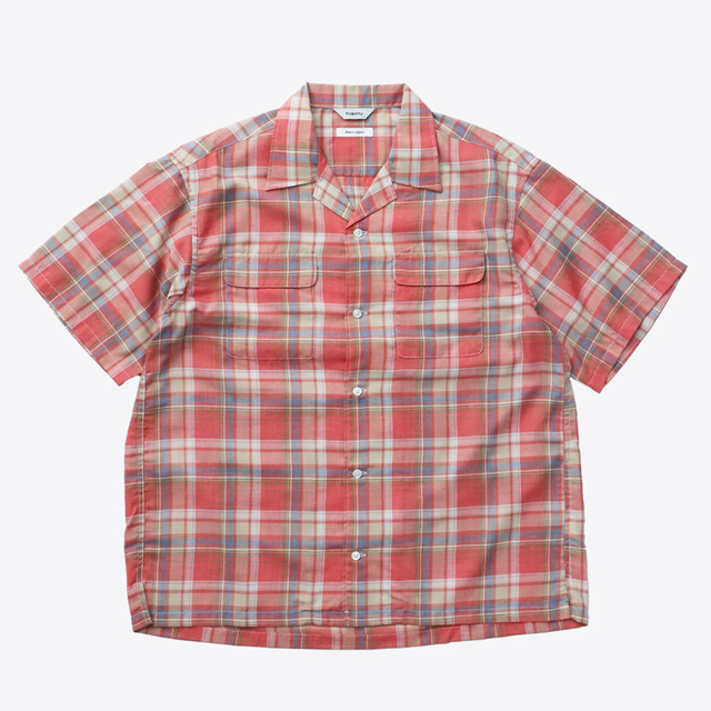 【送料無料】FIDELITY FADE PLAID OPEN COLLER SHIRT RED