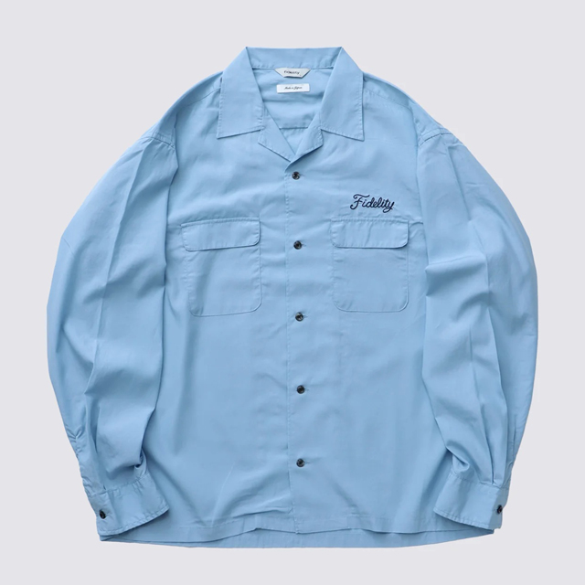 【送料無料】FIDELITY LOGO EMB TENCEL OPEN COLLER SHIRT SAX