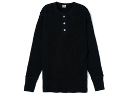 【送料無料】Healthknit SUPER HEAVY WAFFLE HENLEY NECK L/S #990 BLACK