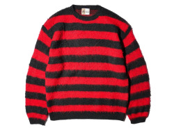 【送料無料】TOWNCRAFT MOHAIR SHAGGY BORDER CREW SWEATER RED