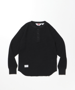 BEN DAVIS WAFFLE L/S HENLEY BLACK