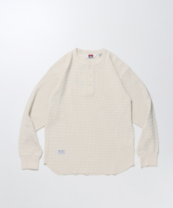 BEN DAVIS WAFFLE L/S HENLEY OFF WHITE