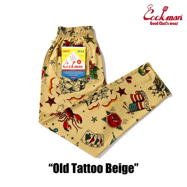 COOKMAN LOS ANGELES CALIFORNIA CHEF PANTS OLD TATTOO BEIGE