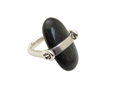 リング　シルバー・バンド　ブラックオブシディアン　マザーオブパール
