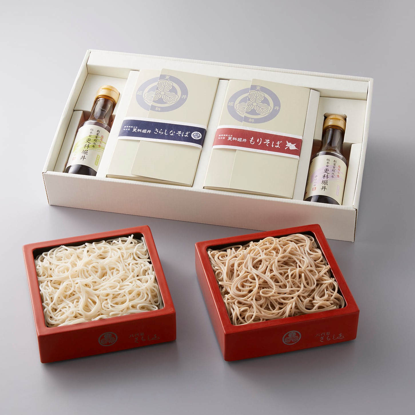 [お歳暮早割対象商品] 半生そば詰合せMIX【堀井(旬そば)・更科各2箱8人前、瓶つゆ2本4人前、季節限定】　※12月1日以降お届け