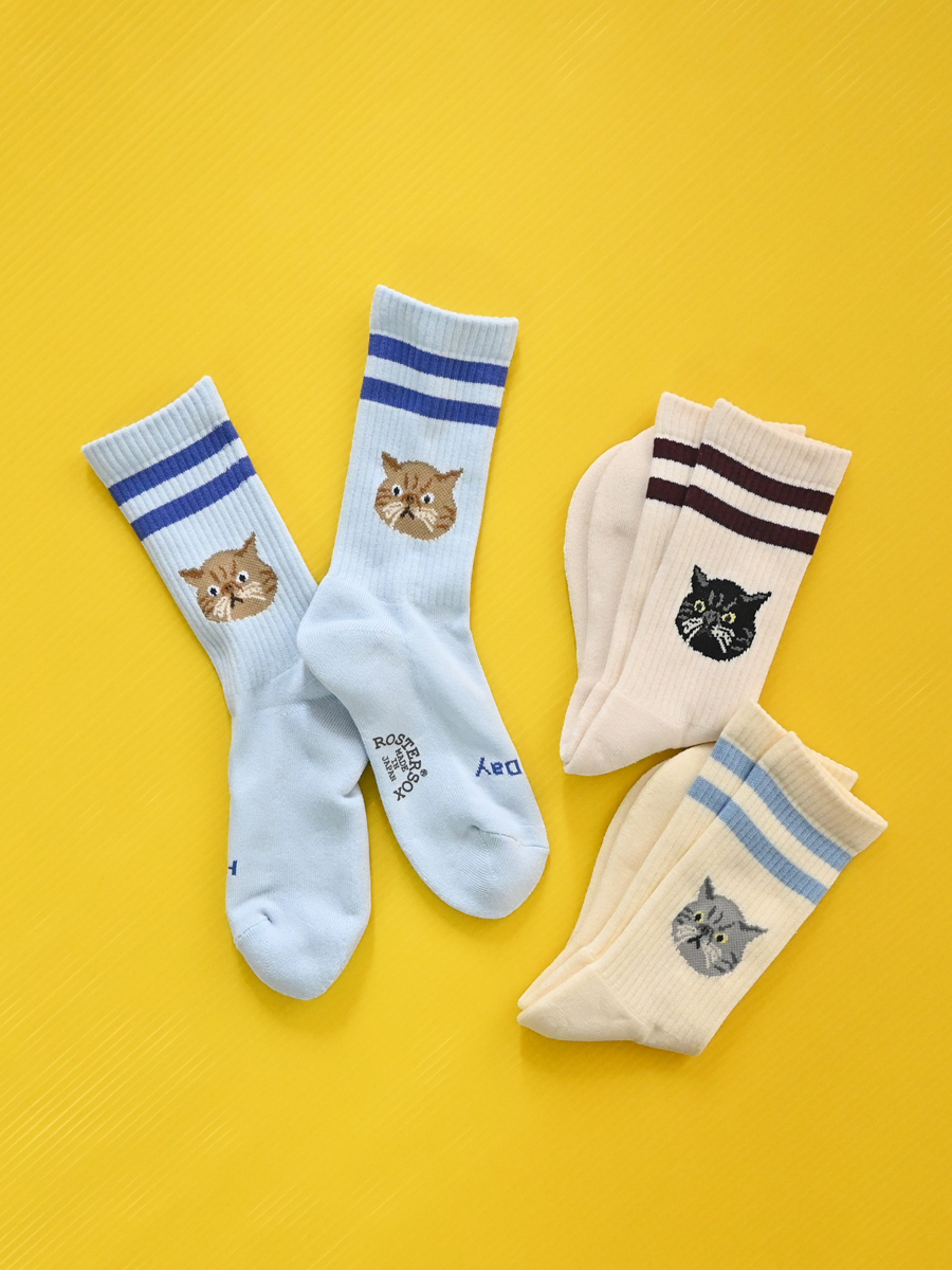 ROSTER SOX (ロスターソックス)　ライン×ネコちゃんソックス