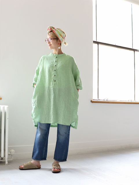 【美品】prit　フレンチリネン プルオーバー ロングシャツ 白 美品】prit フレンチリネン プルオーバー ロングシャツ 白