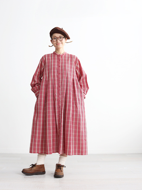 maison de soil (メゾンドソイル) チェック・バンドカラーシャツワンピース