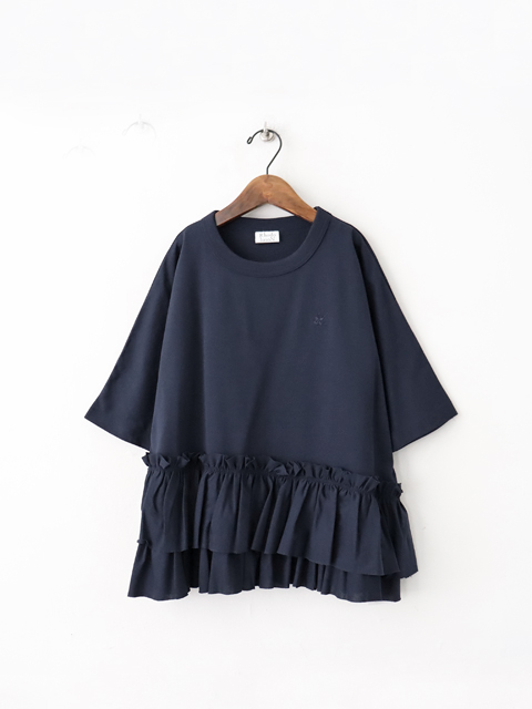 ロドリリオン　ブラックコットンスワローフリルティアードシャツ2025SS RhodolirioN (ロドリリオン) Swallow Frill Tiered Top (裾フリルTee)