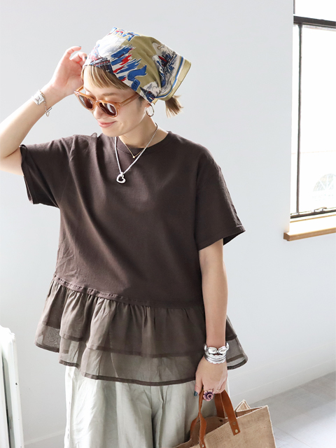 dahl'ia (ダリア)　裾2段フリル・リメイク半袖Tシャツ （全4色)