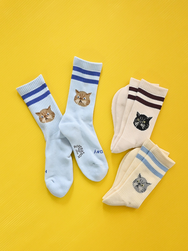 ROSTER SOX (ロスターソックス)　ライン×ネコちゃんソックス