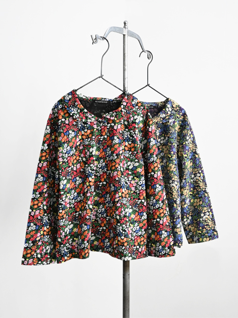 mizuiro ind (ミズイロインド)　フラワープリント・ラウンドカラーシャツジャケット