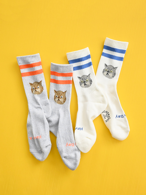 ROSTER SOX (ロスターソックス)　ライン×ネコちゃんソックス