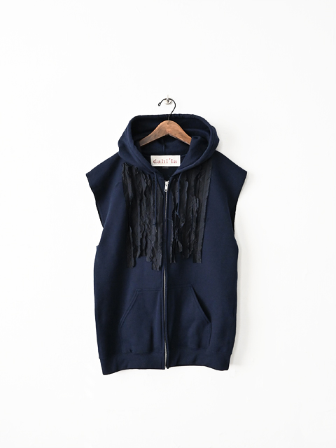 dahl'ia (ダリア)　キュプラフリルデコレーション・リメイクスウェットジップベスト (全2色)