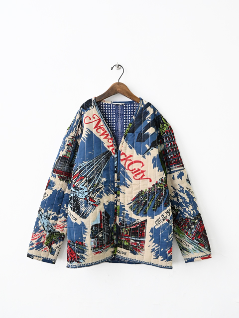 BINDU (ビンドゥー)　マッププリント・Vネックキルトジャケット