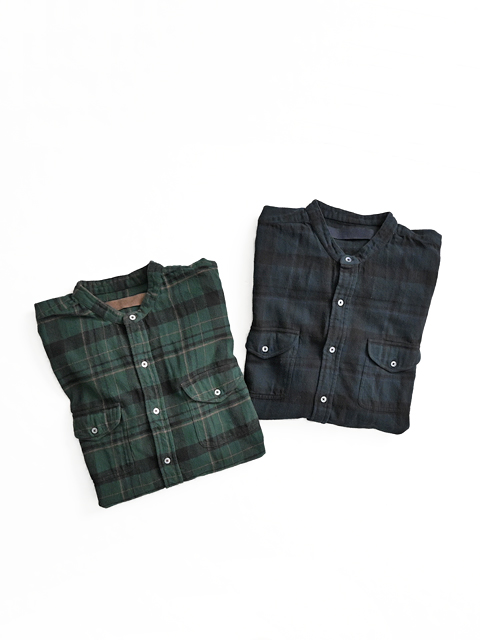 Vas-y Lentement (ヴァジーラントモン)　ネルチェック・バンドカラーシャツ