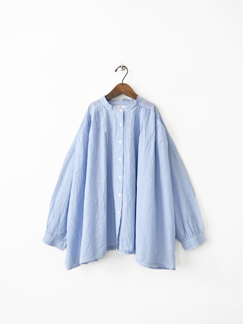 SOIL (ソイル)　ストライプ・バンドカラーギャザーシャツ